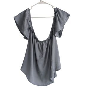 AMERICAN EAGLE OUTFITTERS Off The Shoulder Silver Blouse Shirt Size M Medium